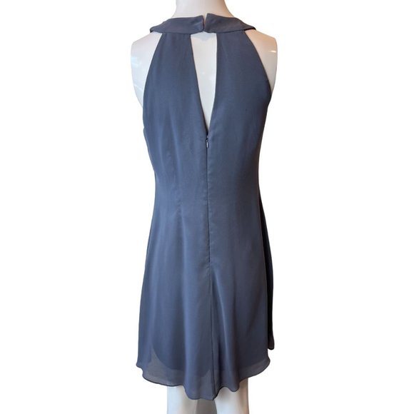 One By Eight Women Sheath Dress Chiffon Ruffle Beaded Halter Neck Keyhole Blue 4 - Picture 2 of 7